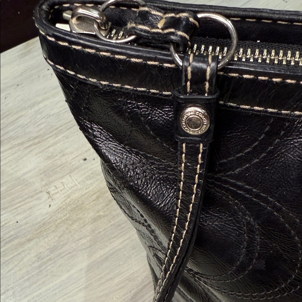 Coach Black Signature Patent Leather Tote - Picture 3 of 9